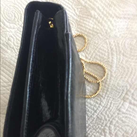 Black Embossed Handbag with Gold Chain - Picture 3 of 3